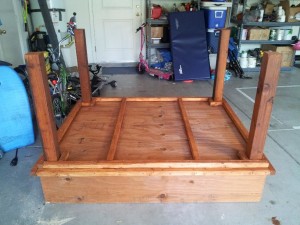 Completed grow bed with legs and stained